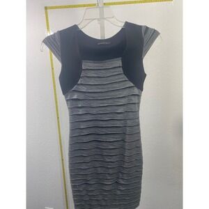 Miarte Grey Black Layered Tiered Bodycon Mini Dress Size 1 Cap Sleeve Cocktail